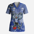 Personalized Kangaroos Football Mascot Scrub Top Aboriginal Dot Art Style Vibrant Indigenous Pattern Design