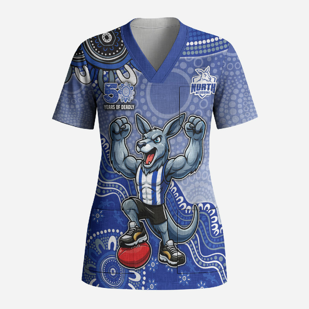 Personalized Kangaroos Football Mascot Scrub Top Aboriginal Dot Art Style Vibrant Indigenous Pattern Design