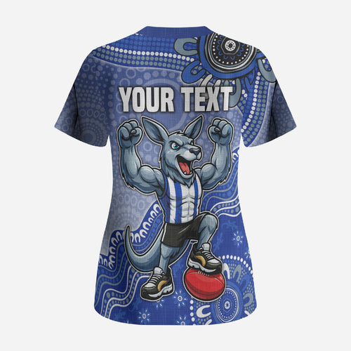 Personalized Kangaroos Football Mascot Scrub Top Aboriginal Dot Art Style Vibrant Indigenous Pattern Design