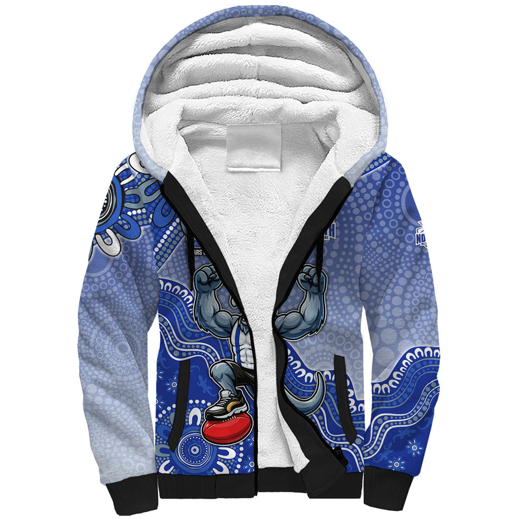 Personalized Kangaroos Football Mascot Sherpa Hoodie Aboriginal Dot Art Style Vibrant Indigenous Pattern Design