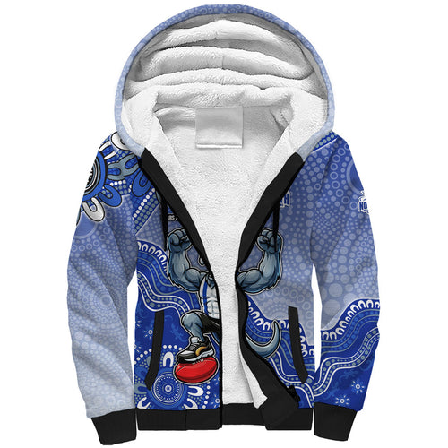 Personalized Kangaroos Football Mascot Sherpa Hoodie Aboriginal Dot Art Style Vibrant Indigenous Pattern Design