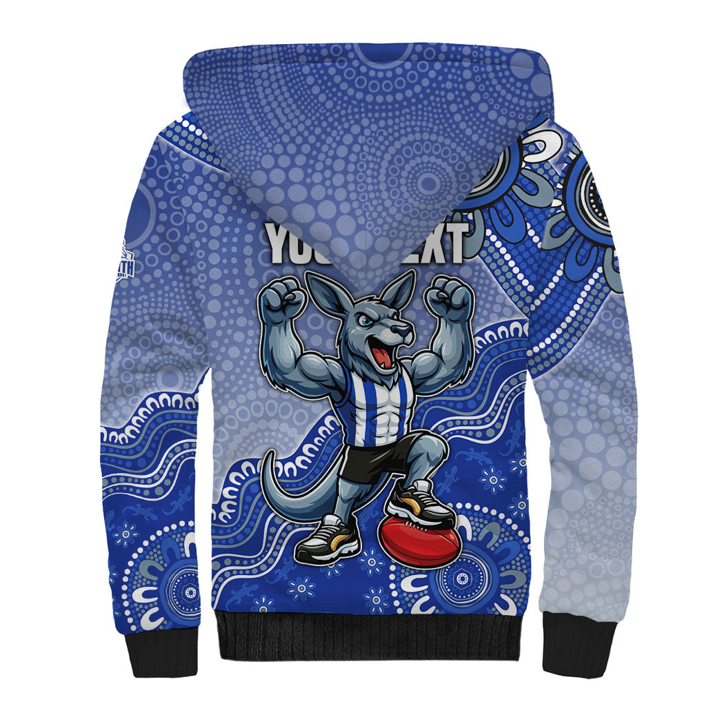 Personalized Kangaroos Football Mascot Sherpa Hoodie Aboriginal Dot Art Style Vibrant Indigenous Pattern Design