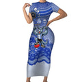 Personalized Kangaroos Football Mascot Short Sleeve Bodycon Dress Aboriginal Dot Art Style Vibrant Indigenous Pattern Design
