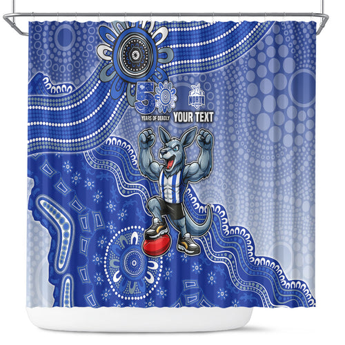 Personalized Kangaroos Football Mascot Shower Curtain Aboriginal Dot Art Style Vibrant Indigenous Pattern Design
