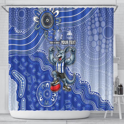 Personalized Kangaroos Football Mascot Shower Curtain Aboriginal Dot Art Style Vibrant Indigenous Pattern Design