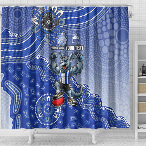 Personalized Kangaroos Football Mascot Shower Curtain Aboriginal Dot Art Style Vibrant Indigenous Pattern Design
