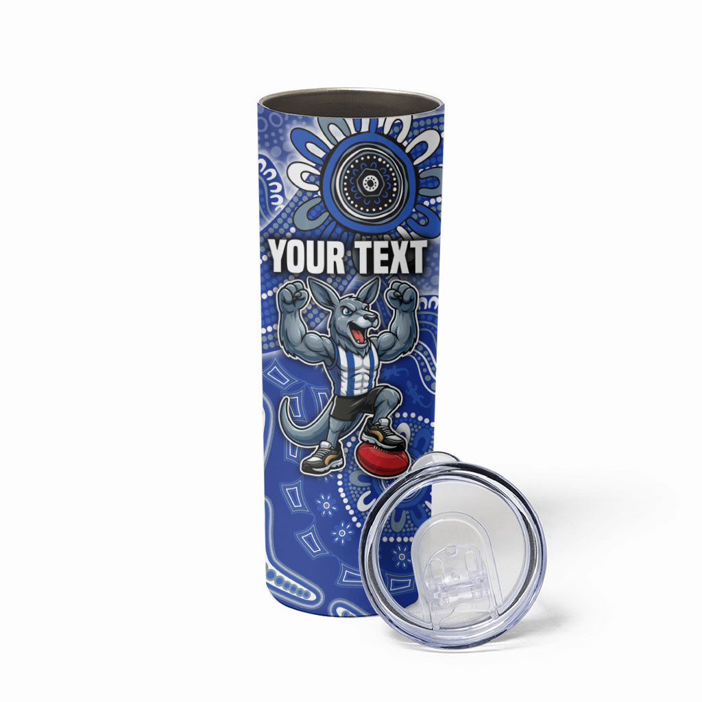 Personalized Kangaroos Football Mascot Skinny Tumbler Aboriginal Dot Art Style Vibrant Indigenous Pattern Design
