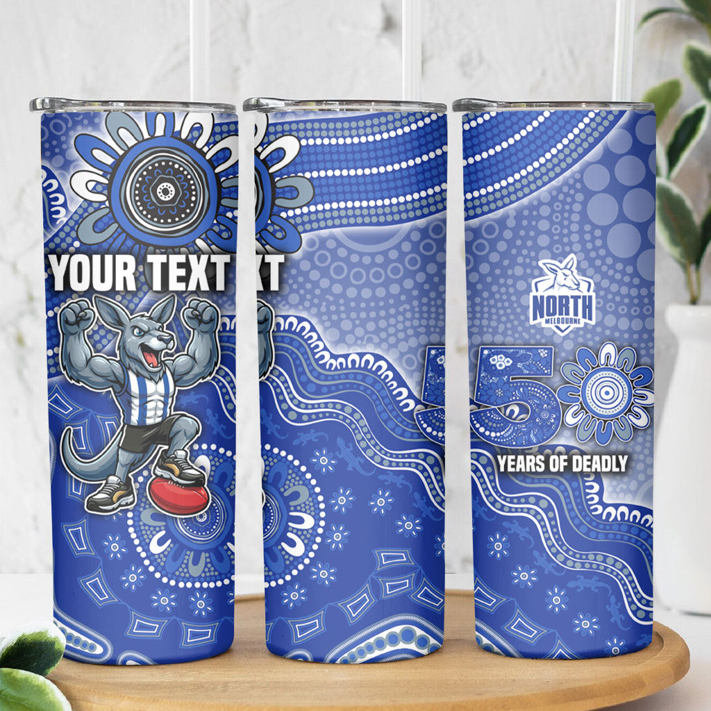 Personalized Kangaroos Football Mascot Skinny Tumbler Aboriginal Dot Art Style Vibrant Indigenous Pattern Design