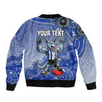 Personalized Kangaroos Football Mascot Sleeve Zip Bomber Jacket Aboriginal Dot Art Style Vibrant Indigenous Pattern Design