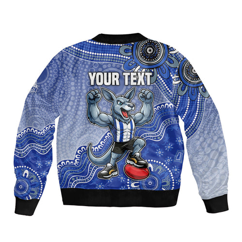 Personalized Kangaroos Football Mascot Sleeve Zip Bomber Jacket Aboriginal Dot Art Style Vibrant Indigenous Pattern Design