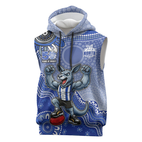 Personalized Kangaroos Football Mascot Sleeveless Hoodie Aboriginal Dot Art Style Vibrant Indigenous Pattern Design