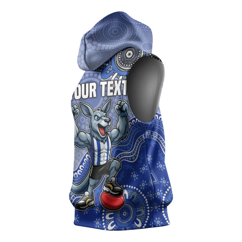 Personalized Kangaroos Football Mascot Sleeveless Hoodie Aboriginal Dot Art Style Vibrant Indigenous Pattern Design