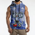 Personalized Kangaroos Football Mascot Sleeveless Hoodie Aboriginal Dot Art Style Vibrant Indigenous Pattern Design