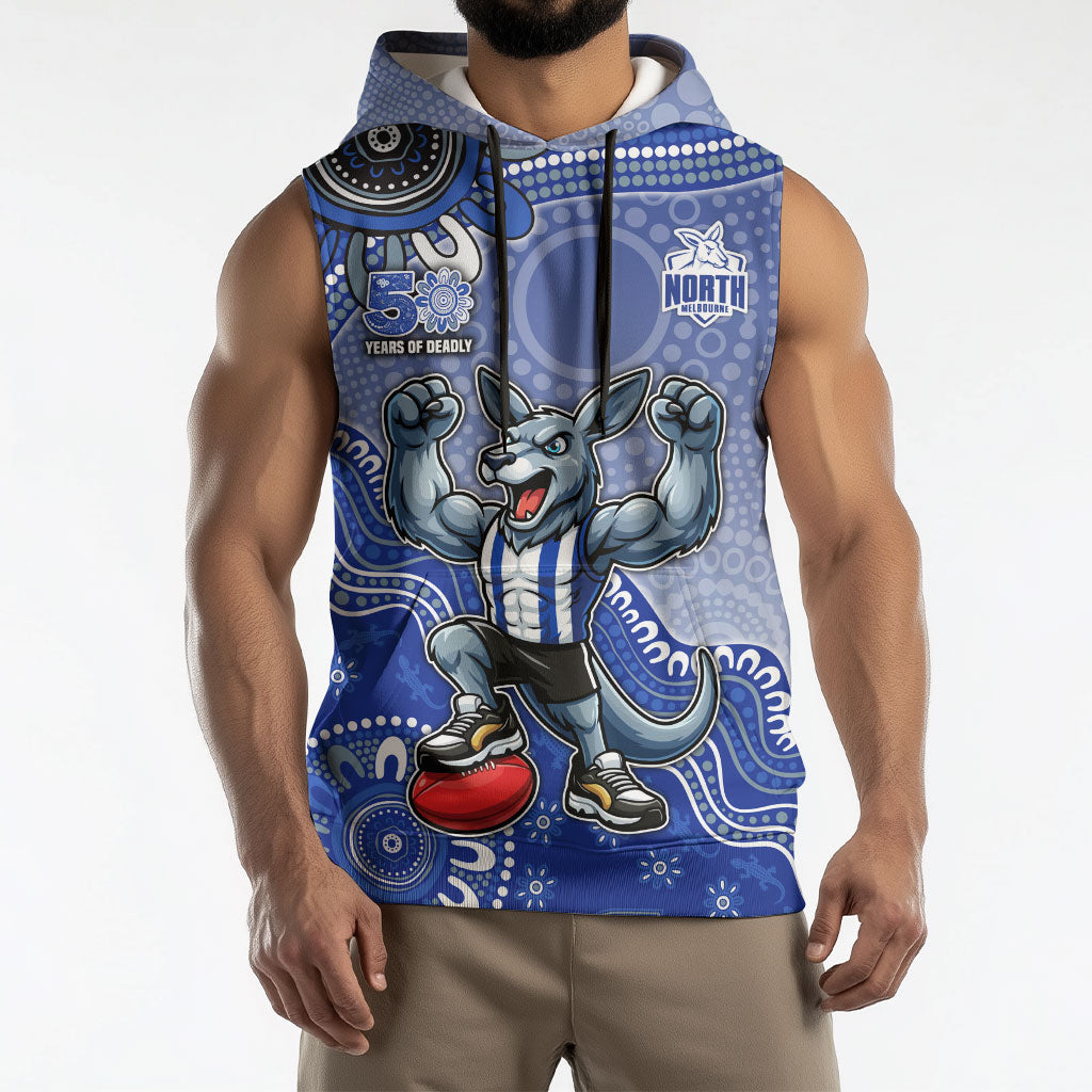 Personalized Kangaroos Football Mascot Sleeveless Hoodie Aboriginal Dot Art Style Vibrant Indigenous Pattern Design