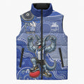 Personalized Kangaroos Football Mascot Sleeveless Puffer Jacket Aboriginal Dot Art Style Vibrant Indigenous Pattern Design