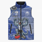 Personalized Kangaroos Football Mascot Sleeveless Puffer Jacket Aboriginal Dot Art Style Vibrant Indigenous Pattern Design