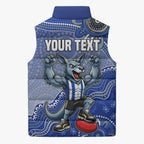 Personalized Kangaroos Football Mascot Sleeveless Puffer Jacket Aboriginal Dot Art Style Vibrant Indigenous Pattern Design