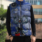 Personalized Kangaroos Football Mascot Sleeveless Puffer Jacket Aboriginal Dot Art Style Vibrant Indigenous Pattern Design
