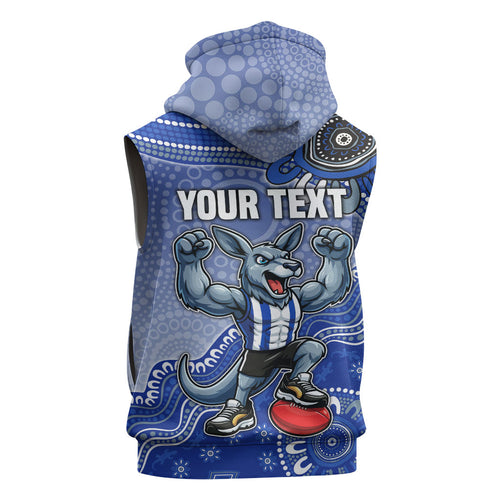 Personalized Kangaroos Football Mascot Sleeveless Zip Hoodie Aboriginal Dot Art Style Vibrant Indigenous Pattern Design