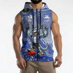 Personalized Kangaroos Football Mascot Sleeveless Zip Hoodie Aboriginal Dot Art Style Vibrant Indigenous Pattern Design