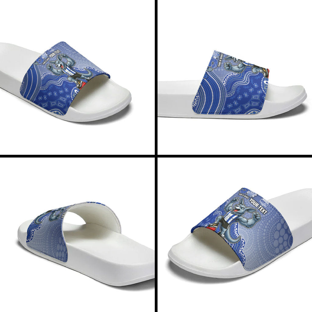 Personalized Kangaroos Football Mascot Slide Sandals Aboriginal Dot Art Style Vibrant Indigenous Pattern Design