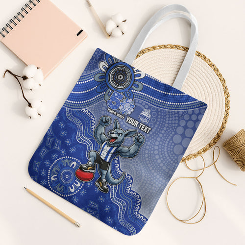 Personalized Kangaroos Football Mascot Tote Bag Aboriginal Dot Art Style Vibrant Indigenous Pattern Design
