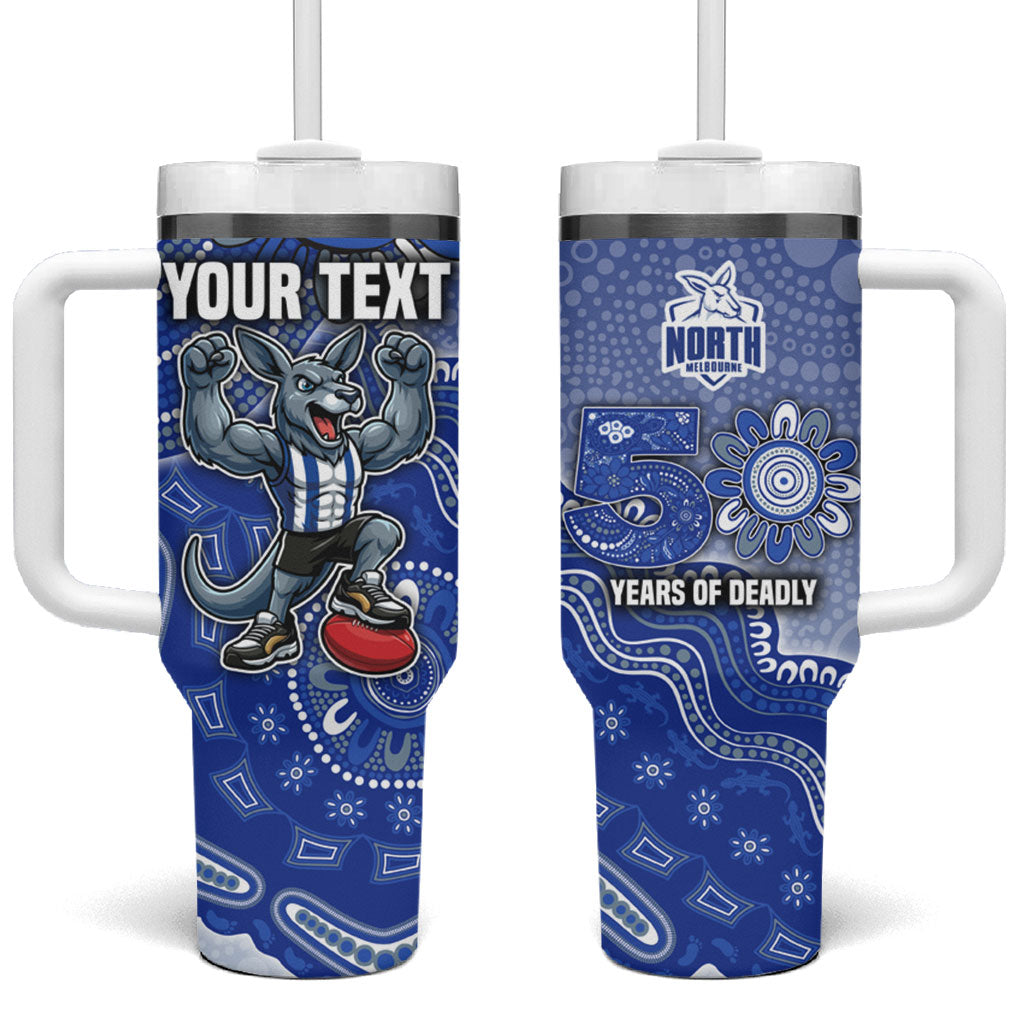 Personalized Kangaroos Football Mascot Tumbler With Handle Aboriginal Dot Art Style Vibrant Indigenous Pattern Design