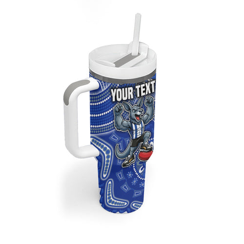 Personalized Kangaroos Football Mascot Tumbler With Handle Aboriginal Dot Art Style Vibrant Indigenous Pattern Design