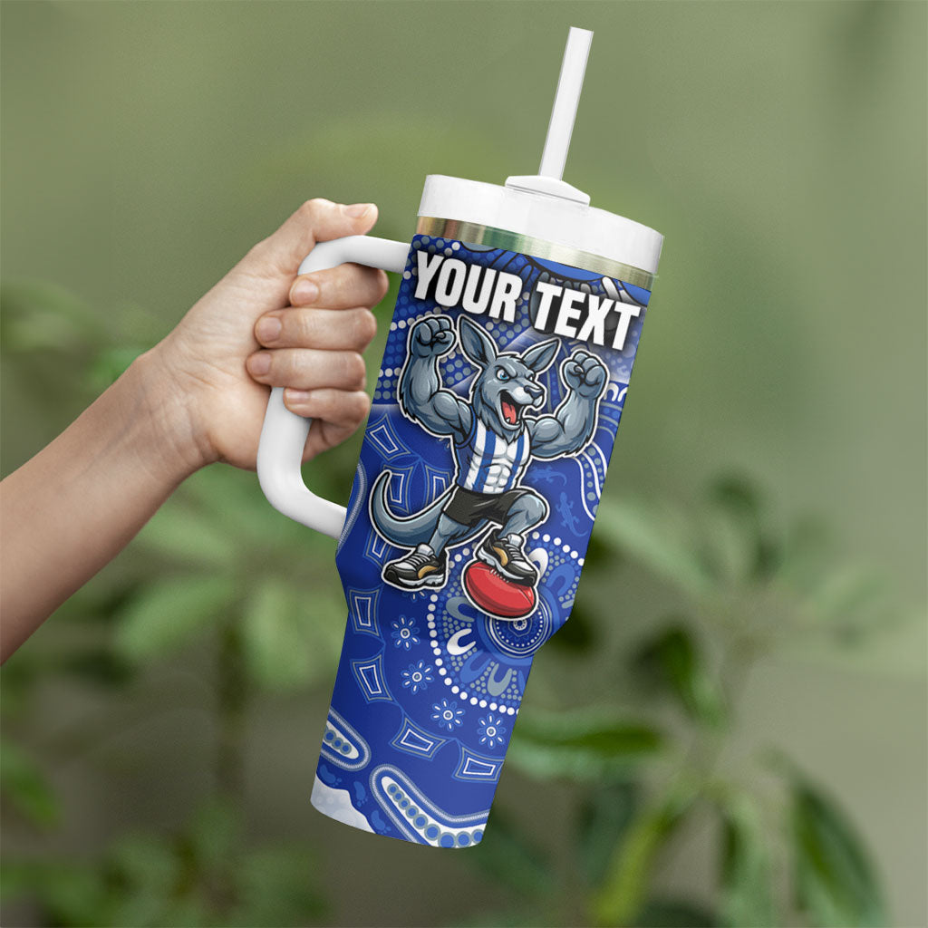 Personalized Kangaroos Football Mascot Tumbler With Handle Aboriginal Dot Art Style Vibrant Indigenous Pattern Design