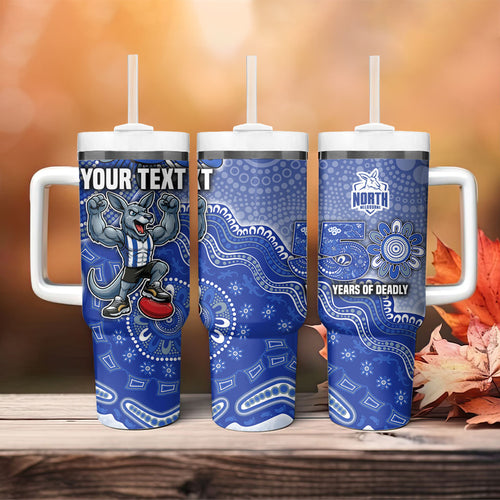 Personalized Kangaroos Football Mascot Tumbler With Handle Aboriginal Dot Art Style Vibrant Indigenous Pattern Design