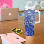 Personalized Kangaroos Football Mascot Tumbler With Handle Aboriginal Dot Art Style Vibrant Indigenous Pattern Design