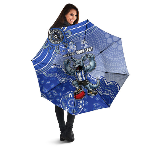 Personalized Kangaroos Football Mascot Umbrella Aboriginal Dot Art Style Vibrant Indigenous Pattern Design