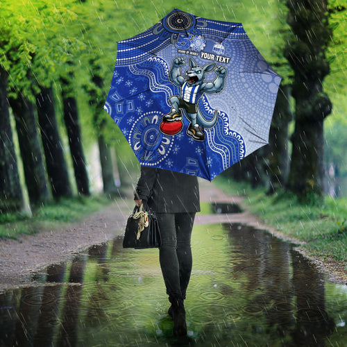 Personalized Kangaroos Football Mascot Umbrella Aboriginal Dot Art Style Vibrant Indigenous Pattern Design