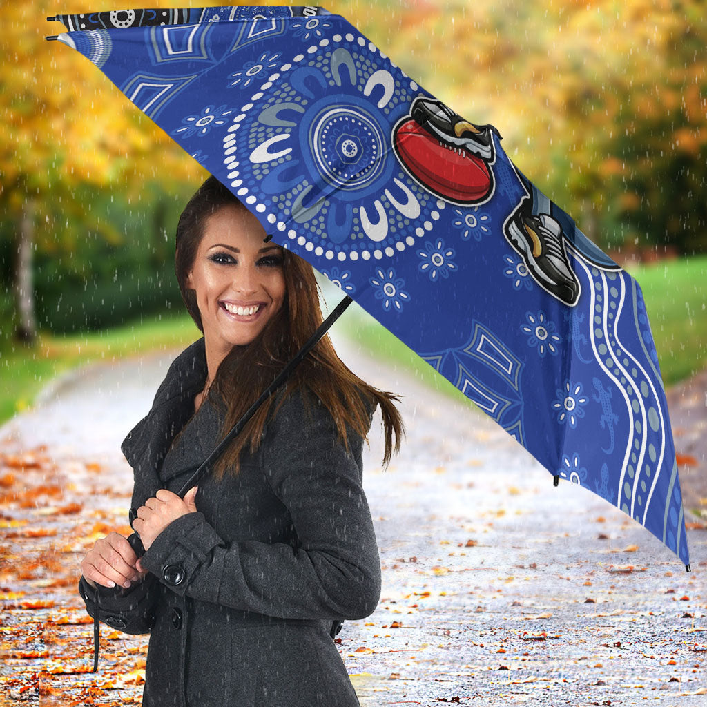 Personalized Kangaroos Football Mascot Umbrella Aboriginal Dot Art Style Vibrant Indigenous Pattern Design