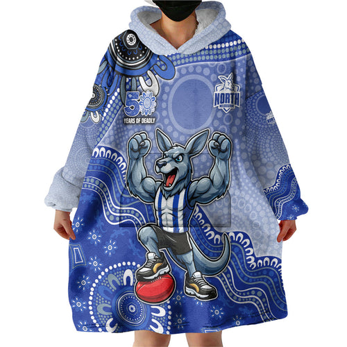 Personalized Kangaroos Football Mascot Wearable Blanket Hoodie Aboriginal Dot Art Style Vibrant Indigenous Pattern Design