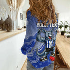 Personalized Kangaroos Football Mascot Women Casual Shirt Aboriginal Dot Art Style Vibrant Indigenous Pattern Design