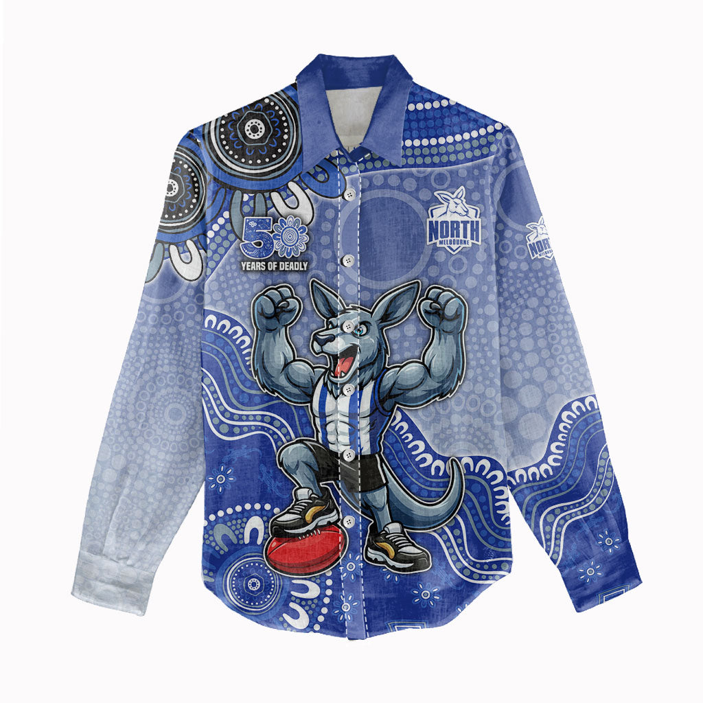 Personalized Kangaroos Football Mascot Women Casual Shirt Aboriginal Dot Art Style Vibrant Indigenous Pattern Design