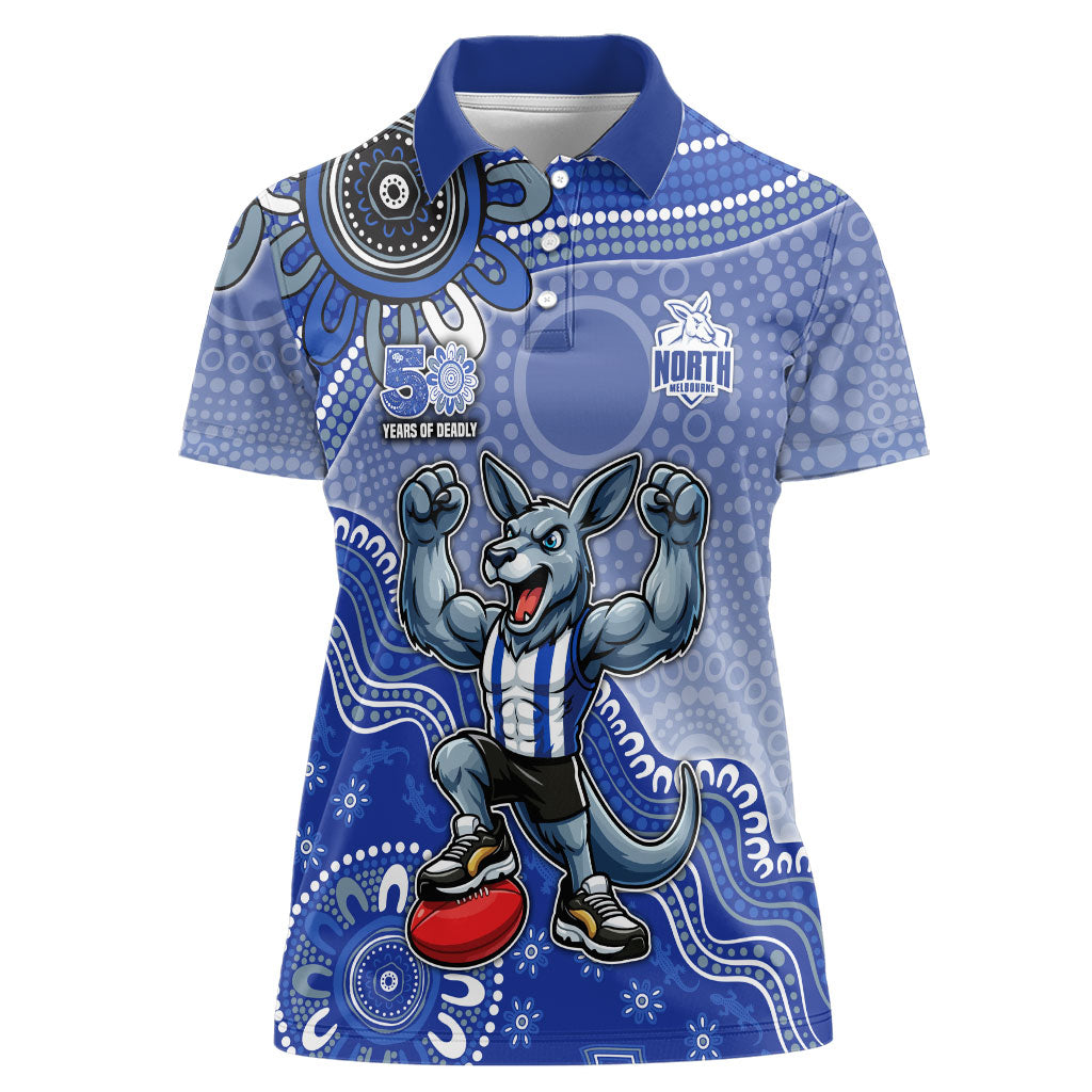 Personalized Kangaroos Football Mascot Women Polo Shirt Aboriginal Dot Art Style Vibrant Indigenous Pattern Design