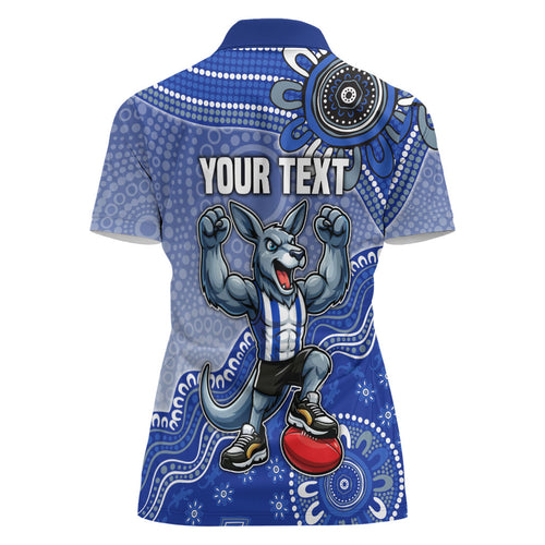 Personalized Kangaroos Football Mascot Women Polo Shirt Aboriginal Dot Art Style Vibrant Indigenous Pattern Design