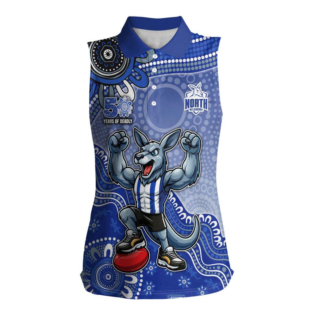 Personalized Kangaroos Football Mascot Women Sleeveless Polo Shirt Aboriginal Dot Art Style Vibrant Indigenous Pattern Design