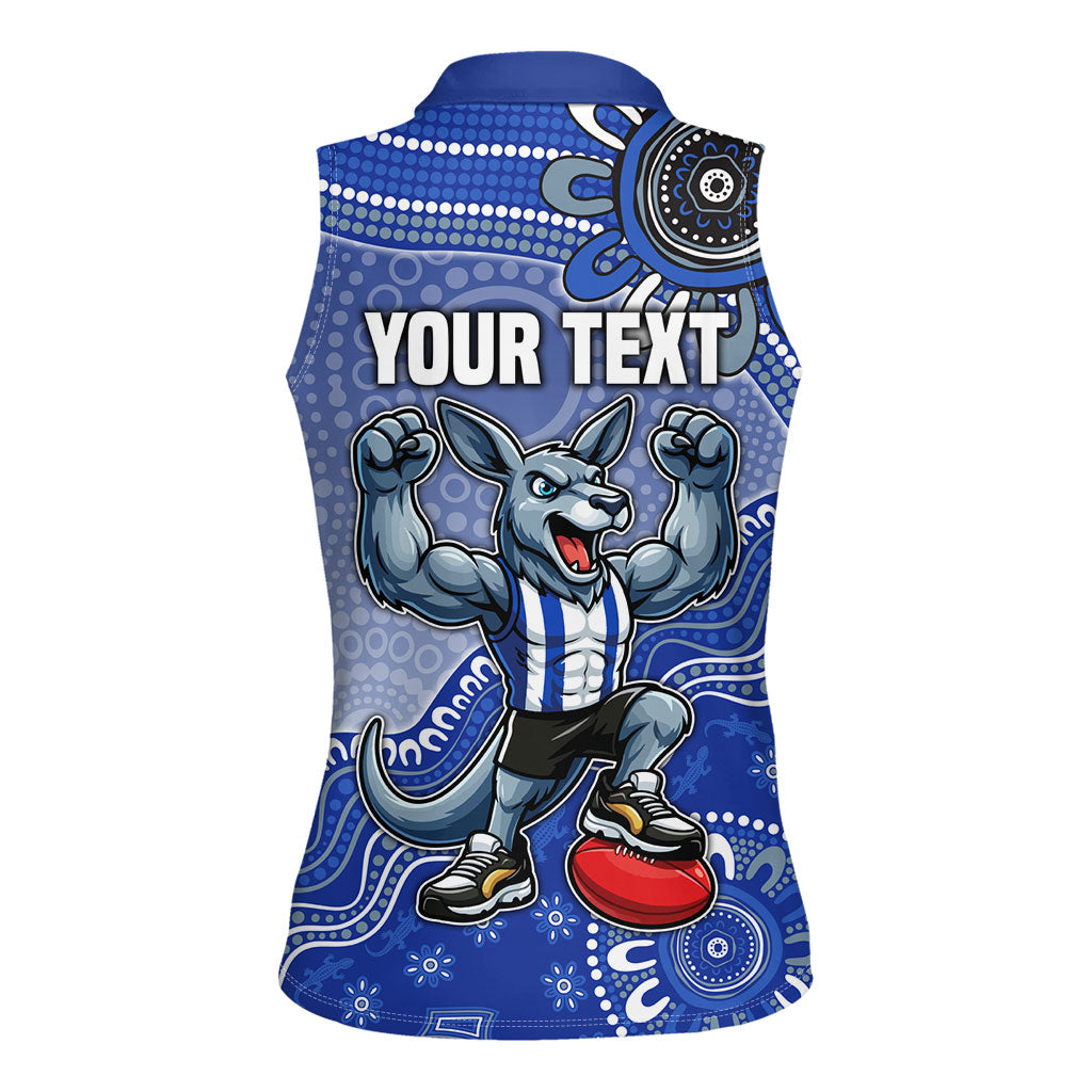 Personalized Kangaroos Football Mascot Women Sleeveless Polo Shirt Aboriginal Dot Art Style Vibrant Indigenous Pattern Design