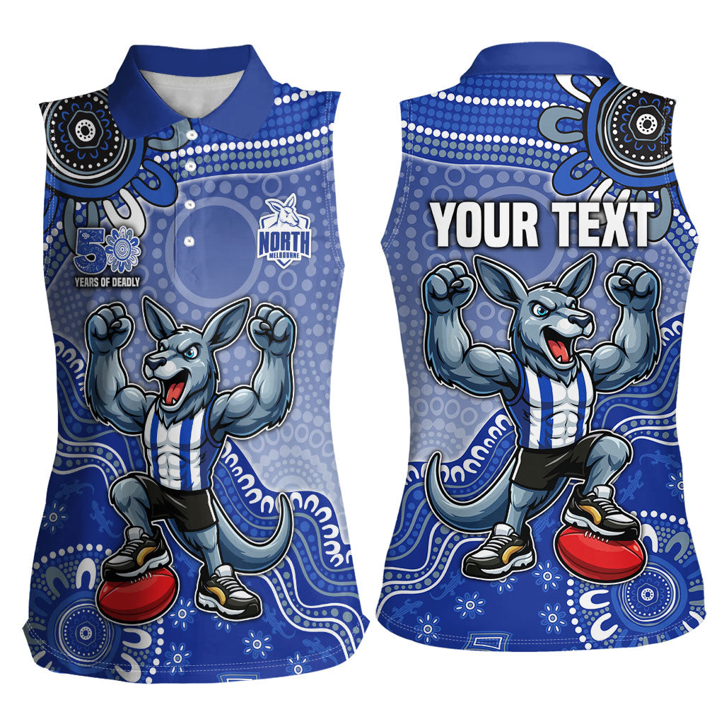 Personalized Kangaroos Football Mascot Women Sleeveless Polo Shirt Aboriginal Dot Art Style Vibrant Indigenous Pattern Design