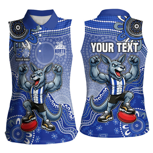 Personalized Kangaroos Football Mascot Women Sleeveless Polo Shirt Aboriginal Dot Art Style Vibrant Indigenous Pattern Design