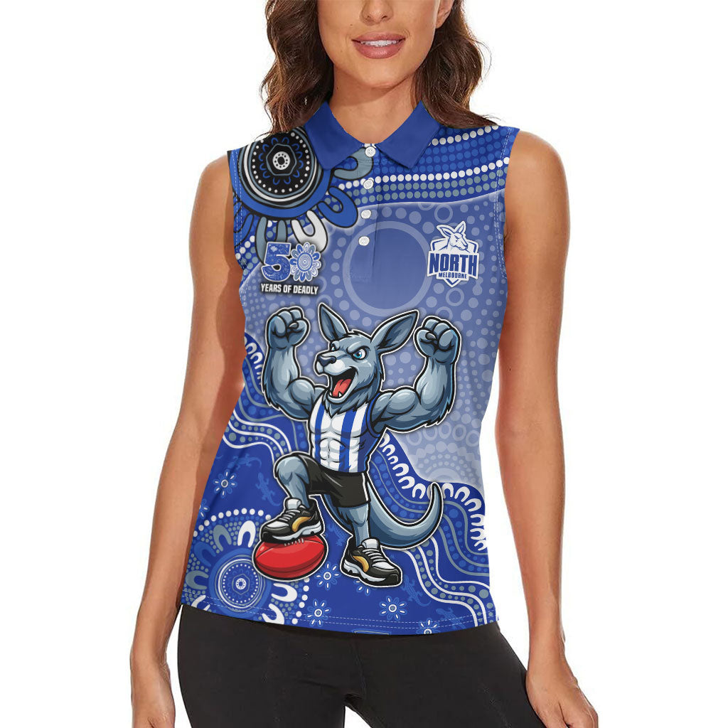 Personalized Kangaroos Football Mascot Women Sleeveless Polo Shirt Aboriginal Dot Art Style Vibrant Indigenous Pattern Design