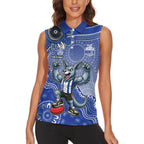 Personalized Kangaroos Football Mascot Women Sleeveless Polo Shirt Aboriginal Dot Art Style Vibrant Indigenous Pattern Design