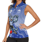 Personalized Kangaroos Football Mascot Women Sleeveless Polo Shirt Aboriginal Dot Art Style Vibrant Indigenous Pattern Design