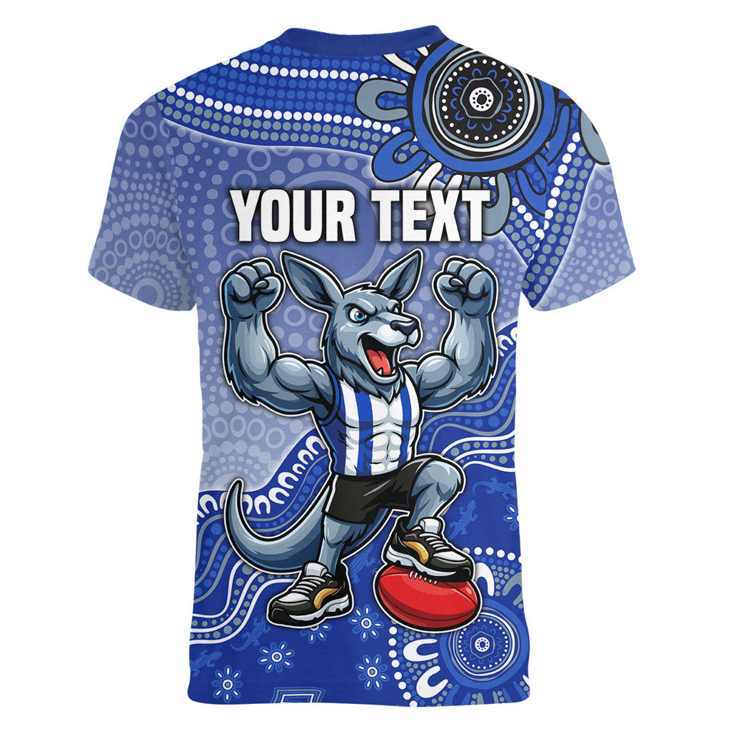 Personalized Kangaroos Football Mascot Women V-Neck T-Shirt Aboriginal Dot Art Style Vibrant Indigenous Pattern Design