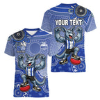Personalized Kangaroos Football Mascot Women V-Neck T-Shirt Aboriginal Dot Art Style Vibrant Indigenous Pattern Design