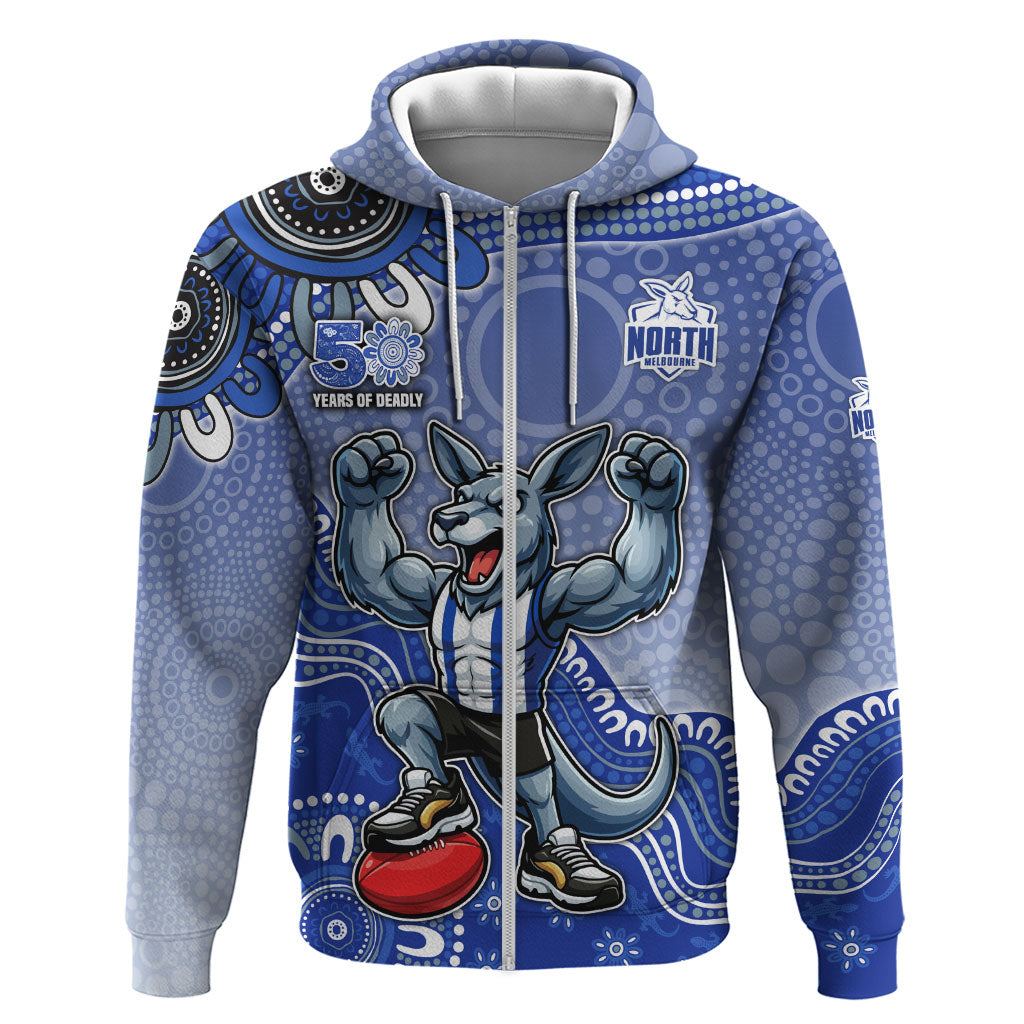 Personalized Kangaroos Football Mascot Zip Hoodie Aboriginal Dot Art Style Vibrant Indigenous Pattern Design