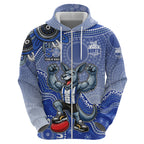 Personalized Kangaroos Football Mascot Zip Hoodie Aboriginal Dot Art Style Vibrant Indigenous Pattern Design